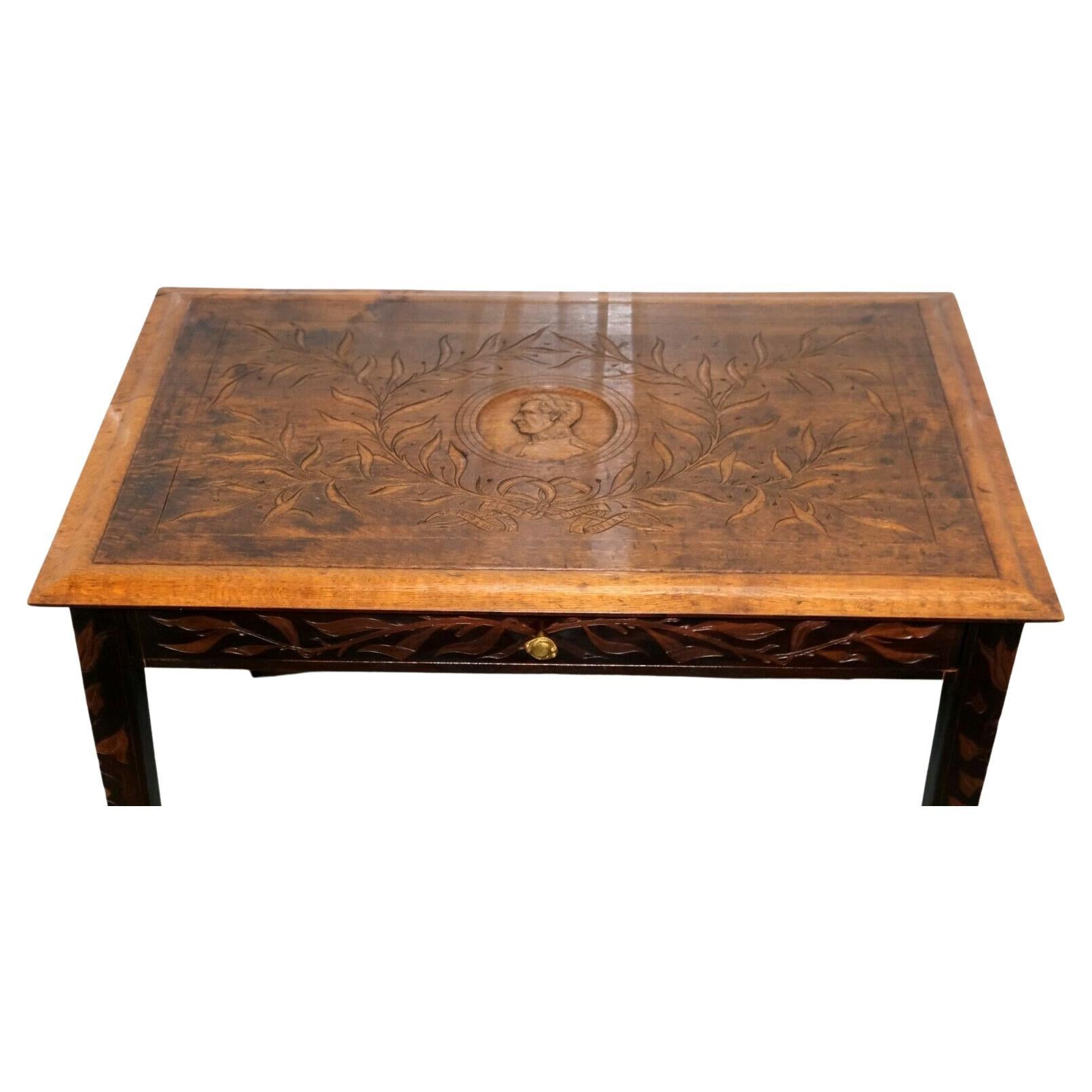 Carved Oak Circa 1900 King Albert i of Belgium Occasional Side End Coffee Table For Sale
