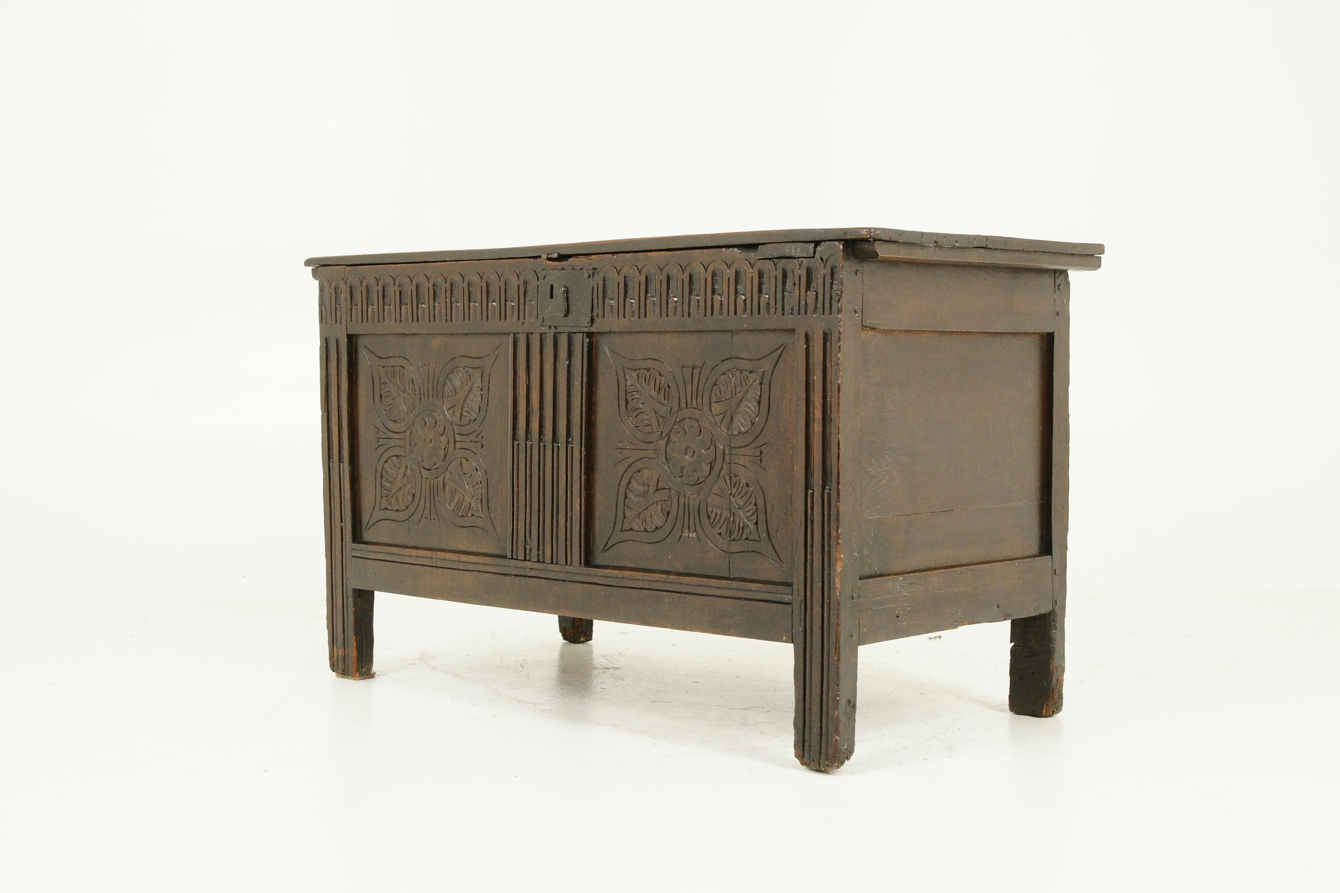 Antique Oak Coffer, Blanket Box, Carved Oak, Scotland 1780, Antiques, B1495 1