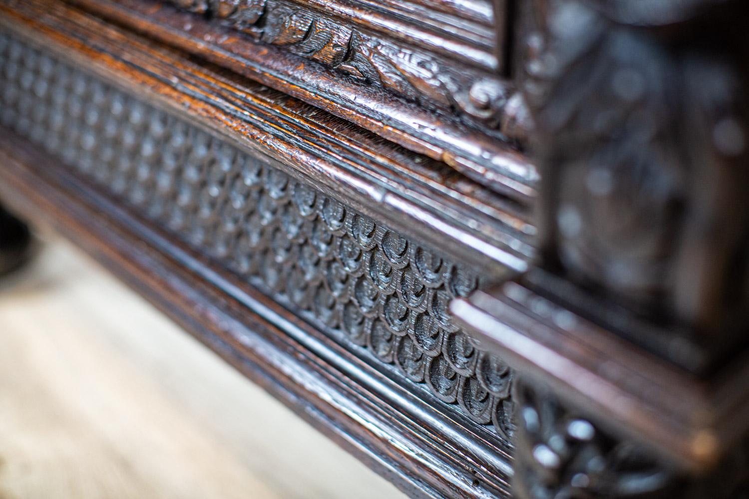 Massive Carved Oak Commode from the Late 19th Century For Sale 8