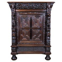 Antique Massive Carved Oak Commode from the Late 19th Century