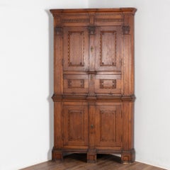 Carved Oak Corner Cabinet Secretary Liquor Cabinet, Denmark circa 1800-20