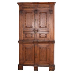 Carved Oak Corner Cabinet Secretary Liquor Cabinet, Denmark circa 1800-20
