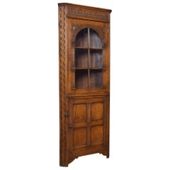 Carved Oak Corner Display Cabinet