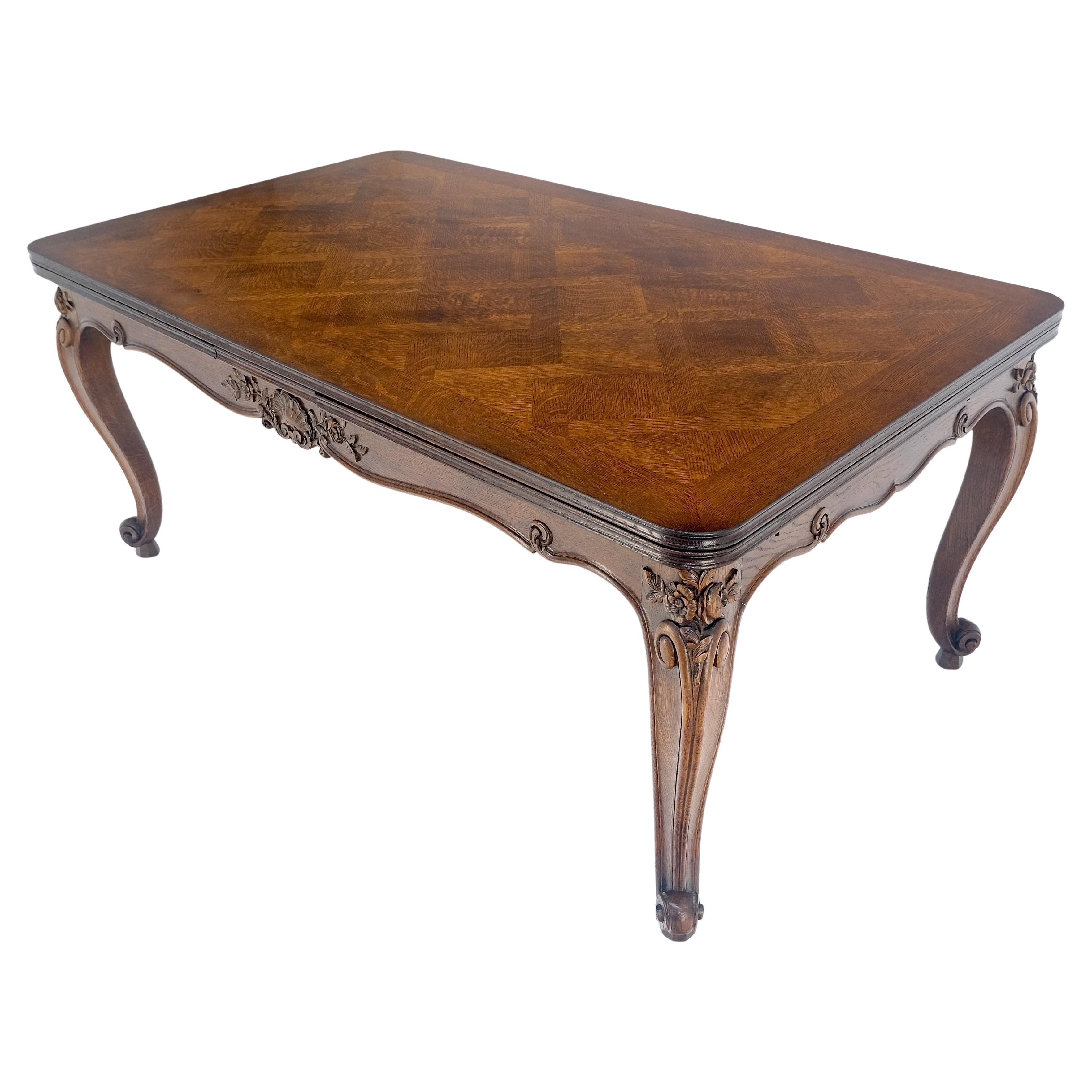 Carved Oak Country French Refractory Parquetry Dining Table Table 2x29" Leaves For Sale