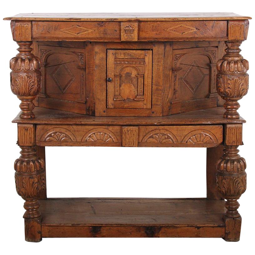 Carved Oak Court Cupboard from the former residence of Coco Chanel