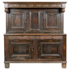 Vintage Carved Oak Court Cupboard in the Style of Furniture from the 17th Century