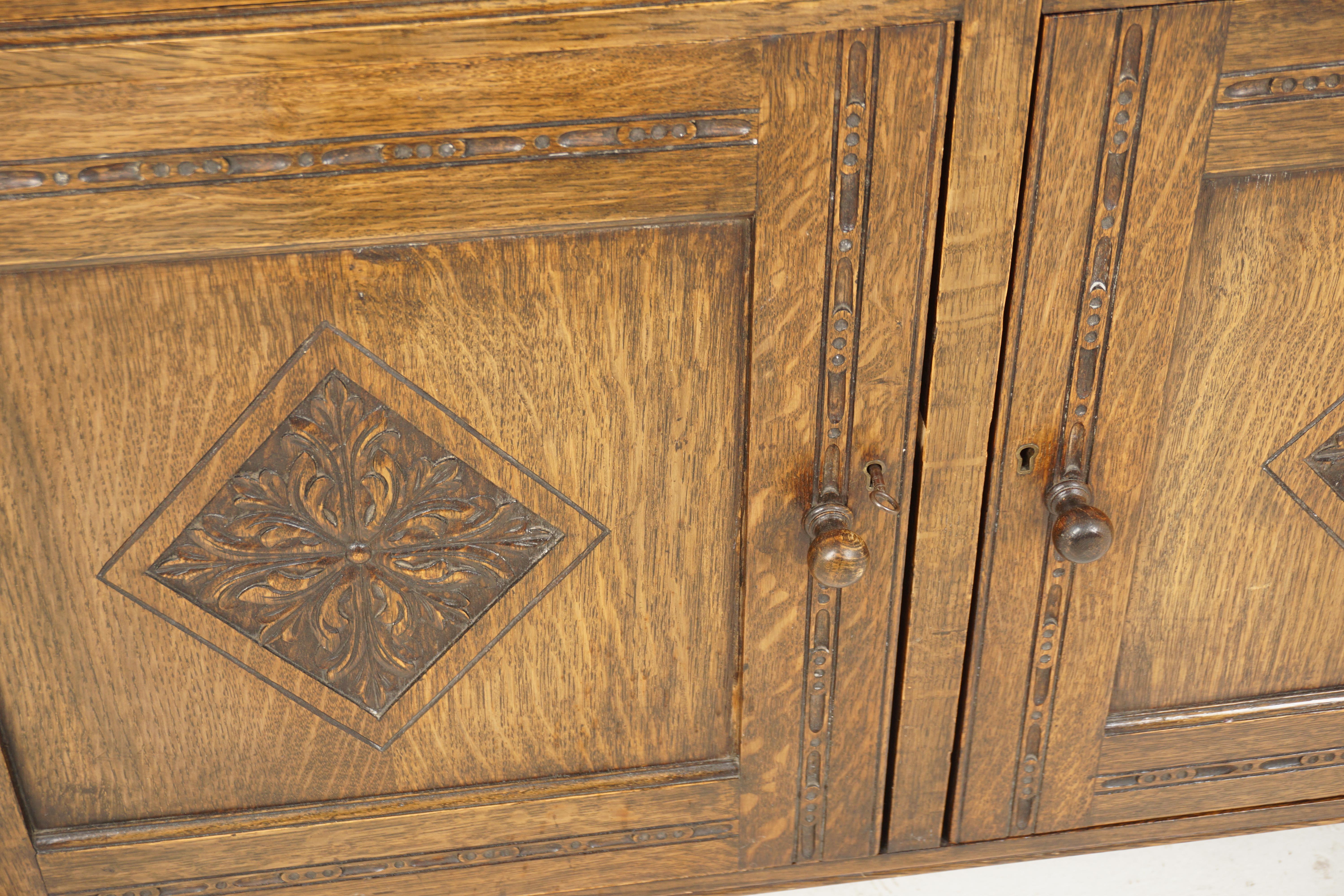 20th Century Carved Oak Court Cupboard, Sideboard, Buffet, Chiffonier, Scotland 1930, H689 For Sale