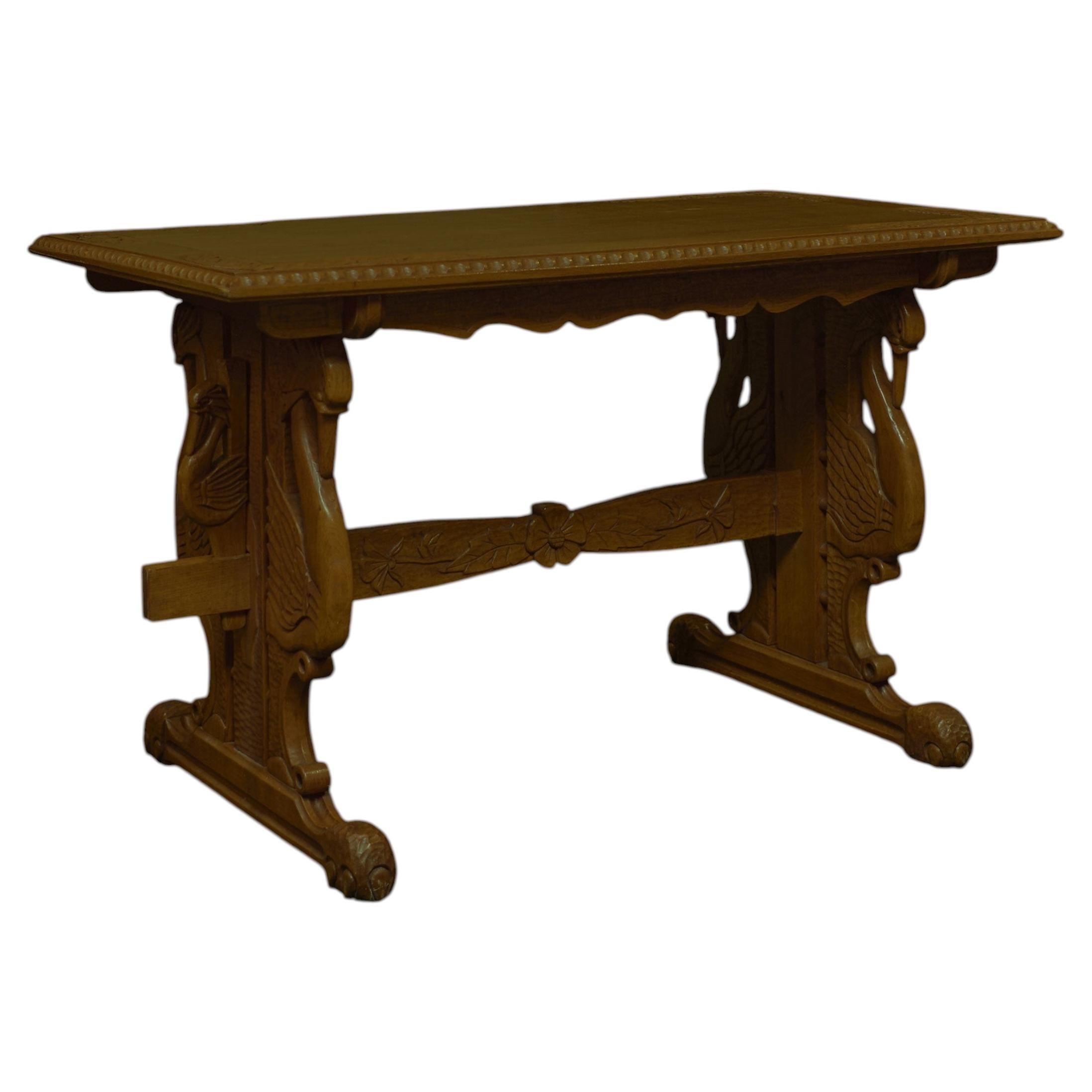 Hand-Carved Oak Dining Set, MK Initials, Rustic Design, 1940s Antique For Sale