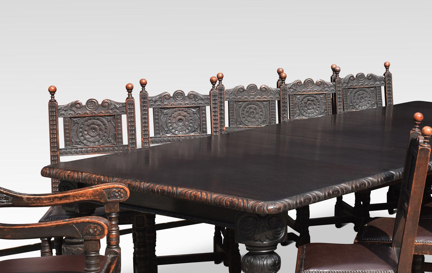 British Carved Oak Dining Table and Chairs