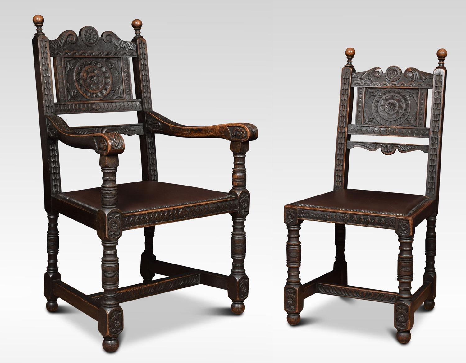 19th Century Carved Oak Dining Table and Chairs