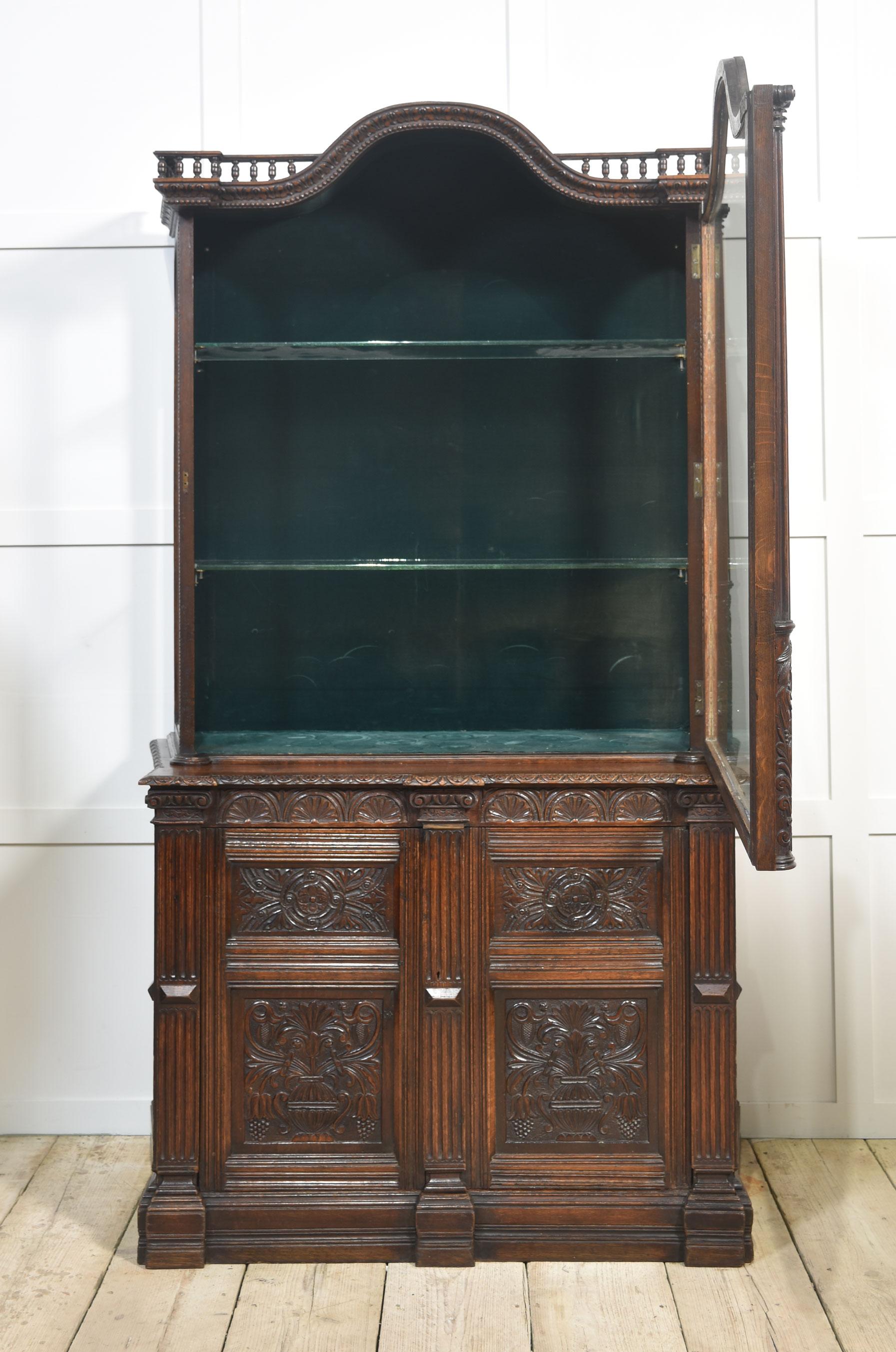 Carved oak display cabinet For Sale 8