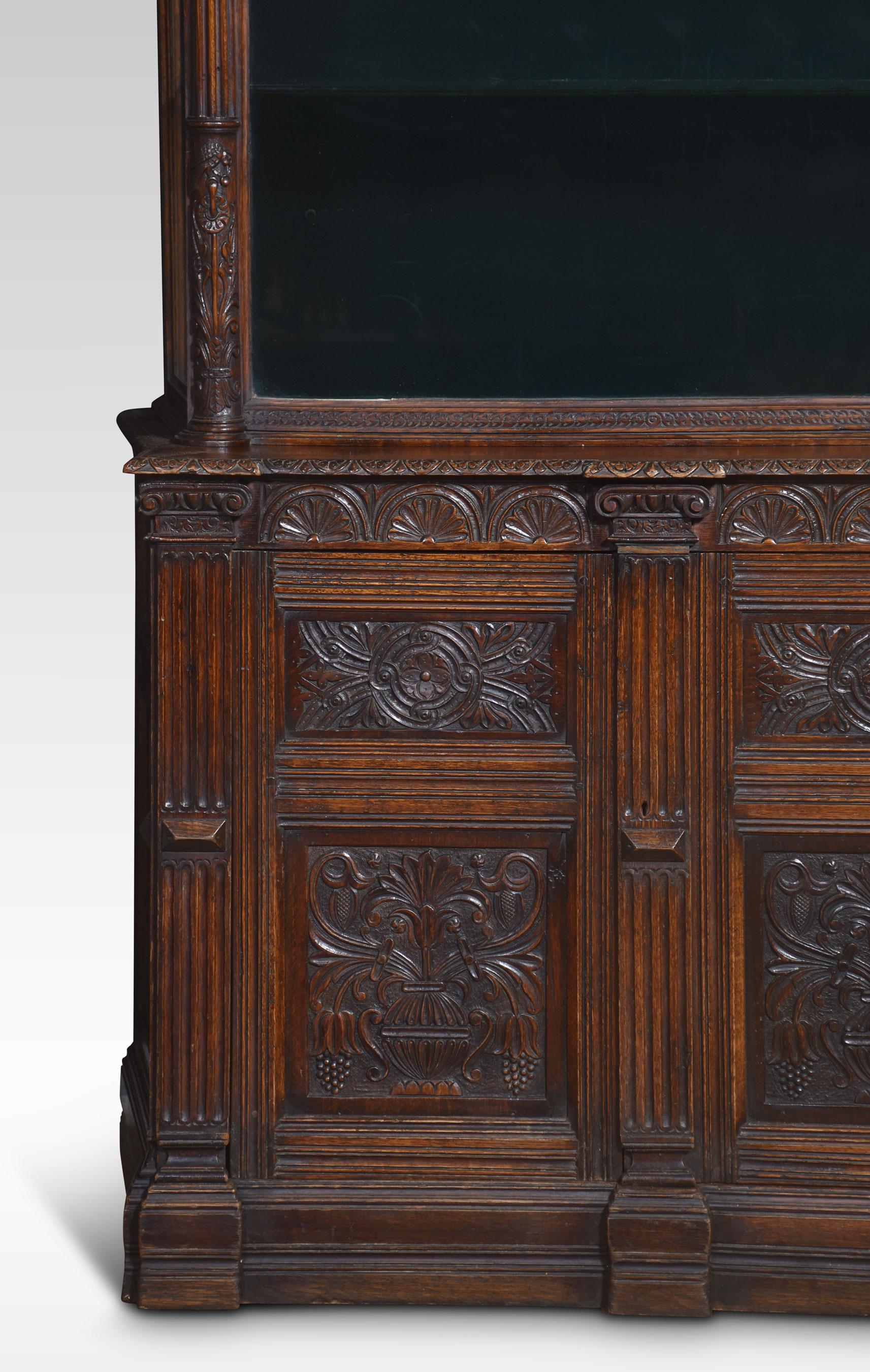 British Carved oak display cabinet For Sale