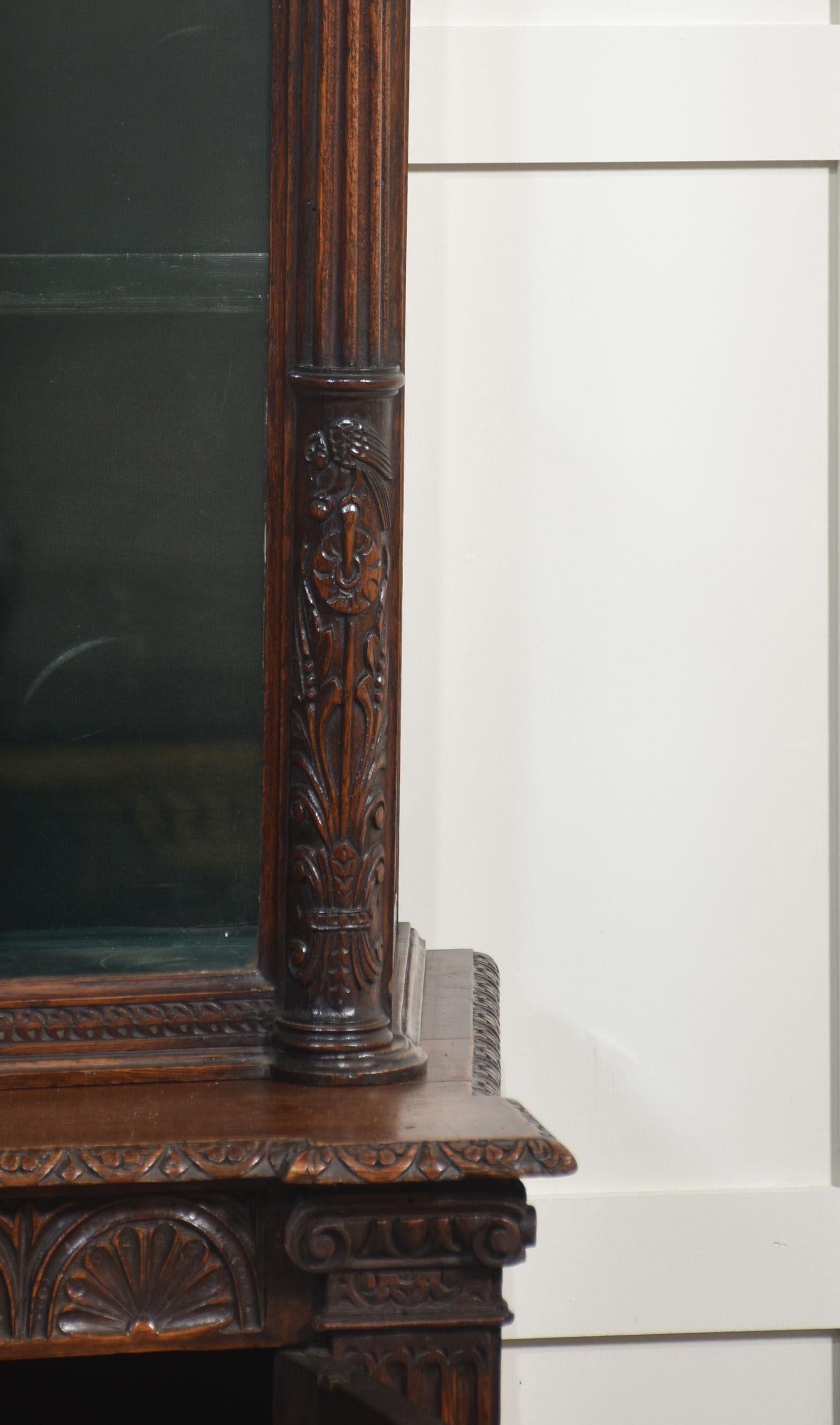 19th Century Carved oak display cabinet For Sale