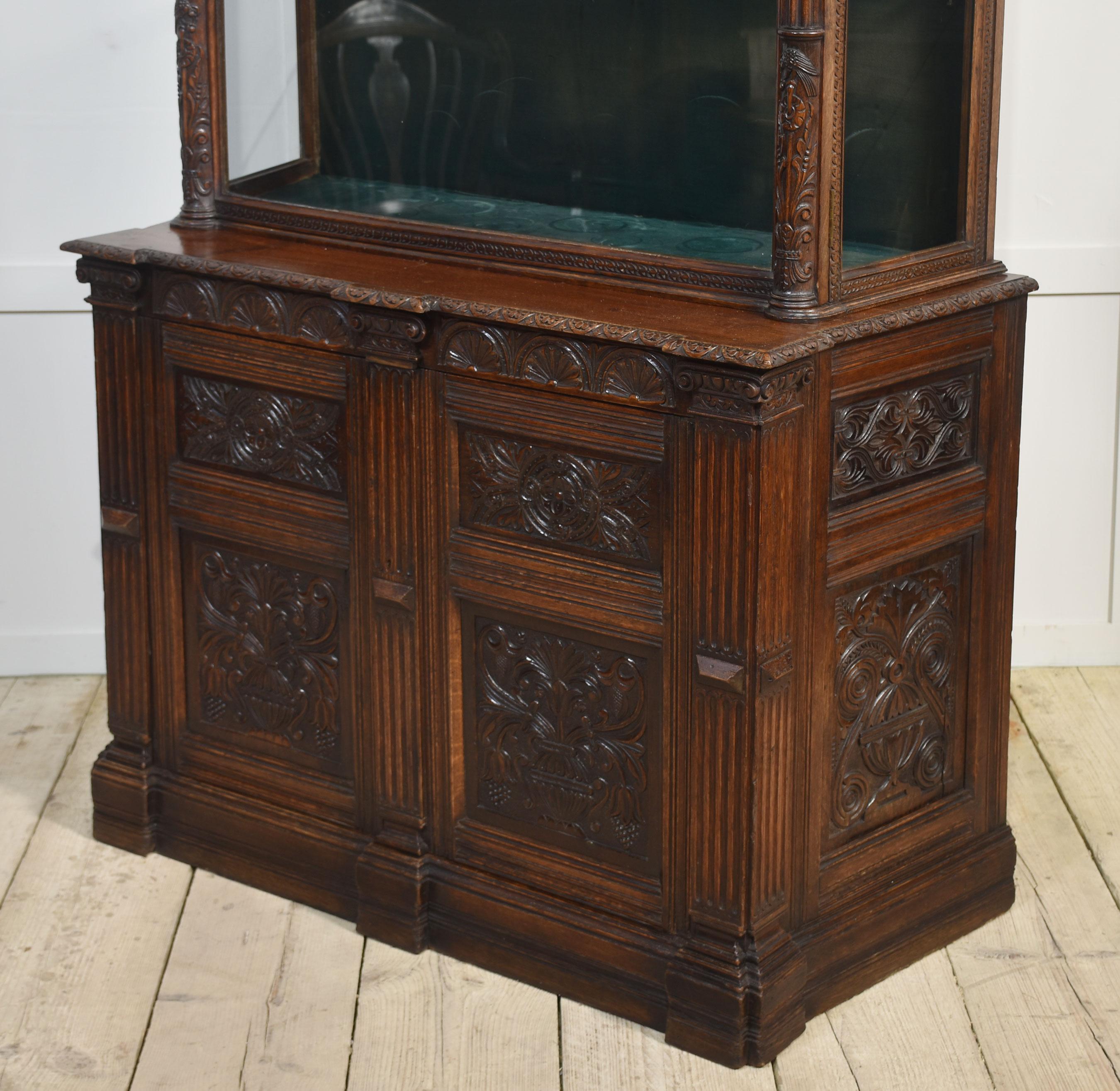 Carved oak display cabinet For Sale 1