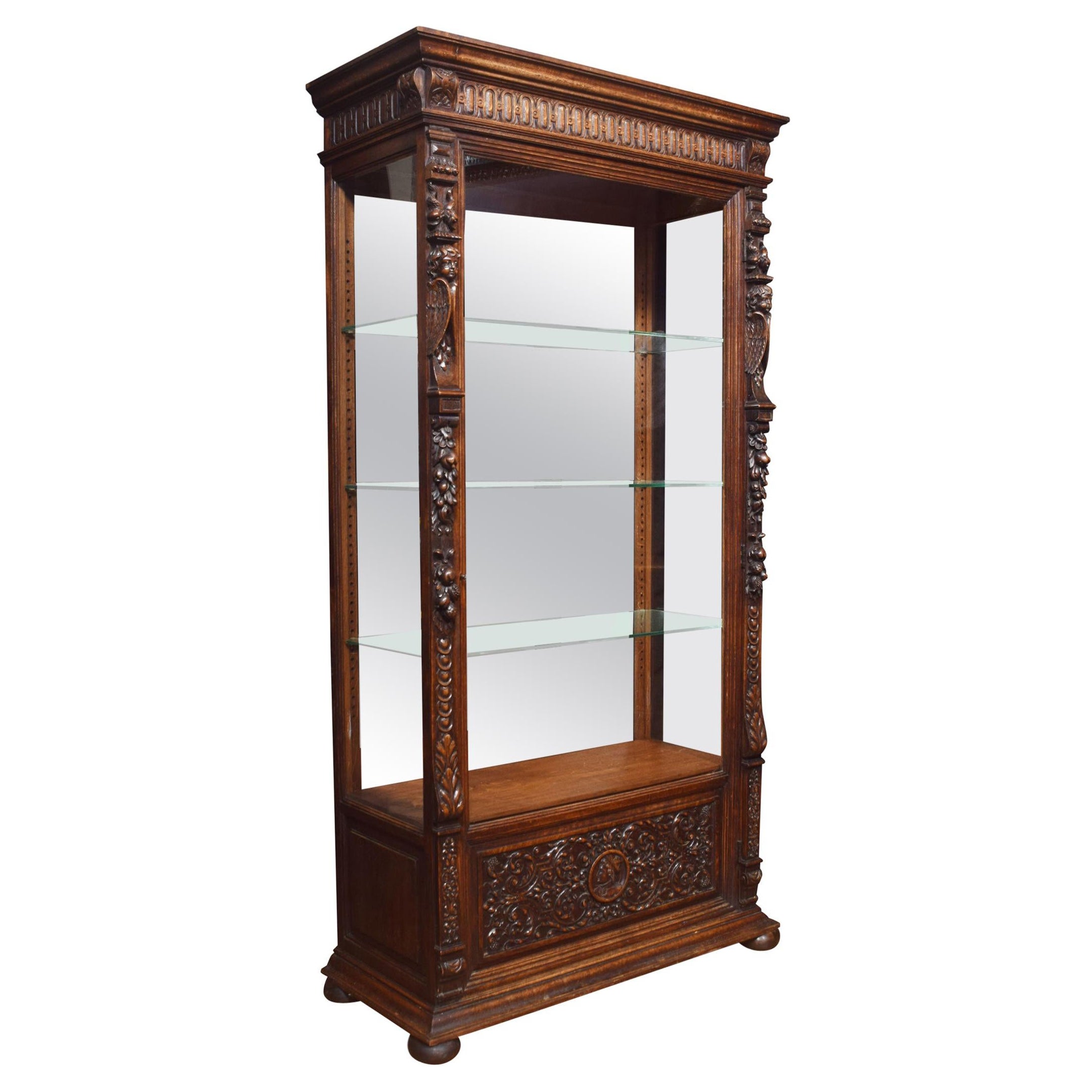 Carved Oak Display Cabinet