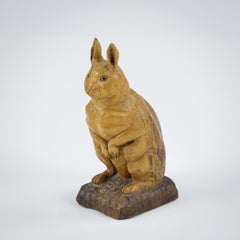 Carved Oak Early 20th Century Rabbit Sculpture
