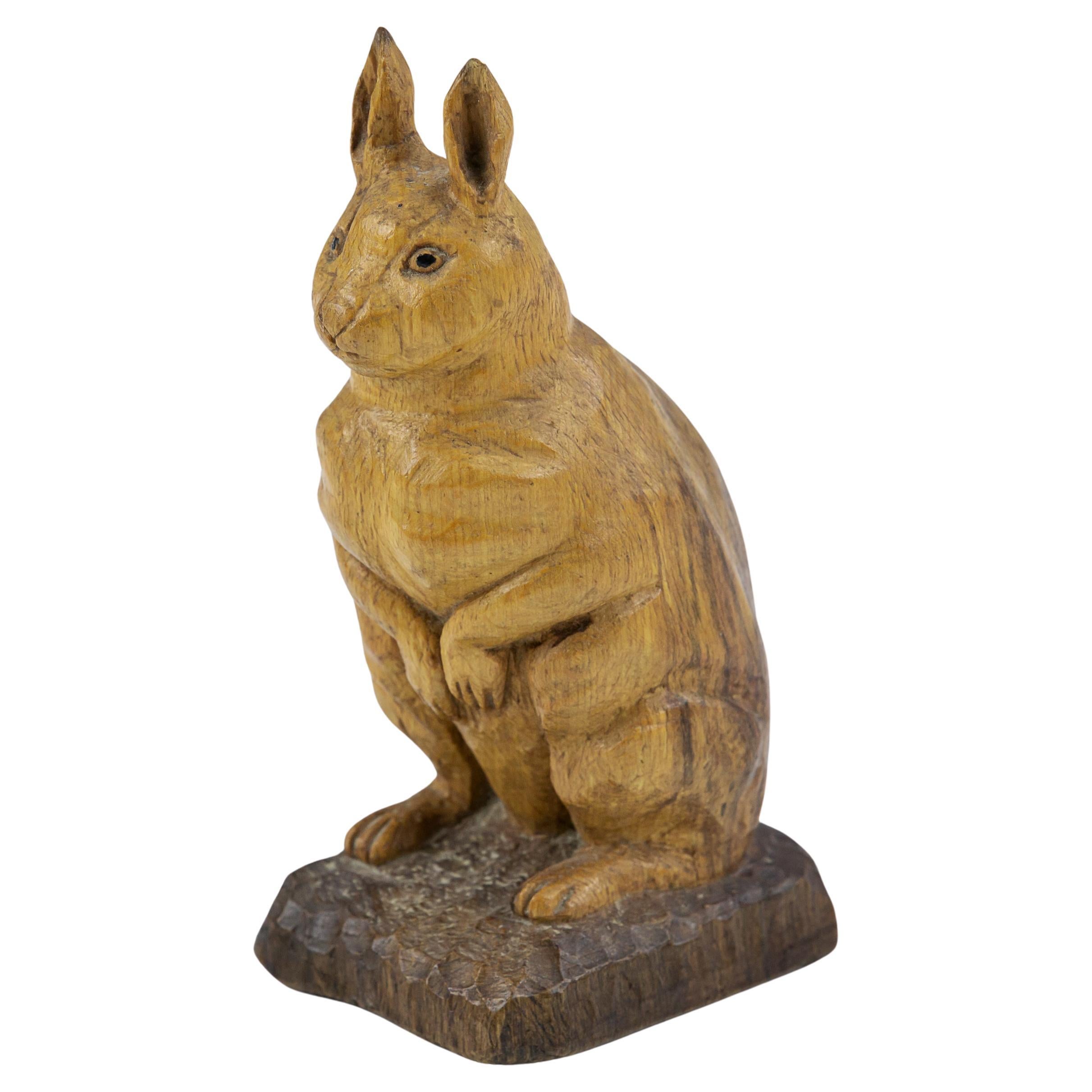 Carved Oak Early 20th Century Rabbit Sculpture For Sale