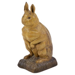 Carved Oak Early 20th Century Rabbit Sculpture