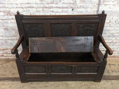 Carved Oak English 19th century Monk's Bench