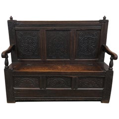 Carved Oak English 19th century Monk's Bench