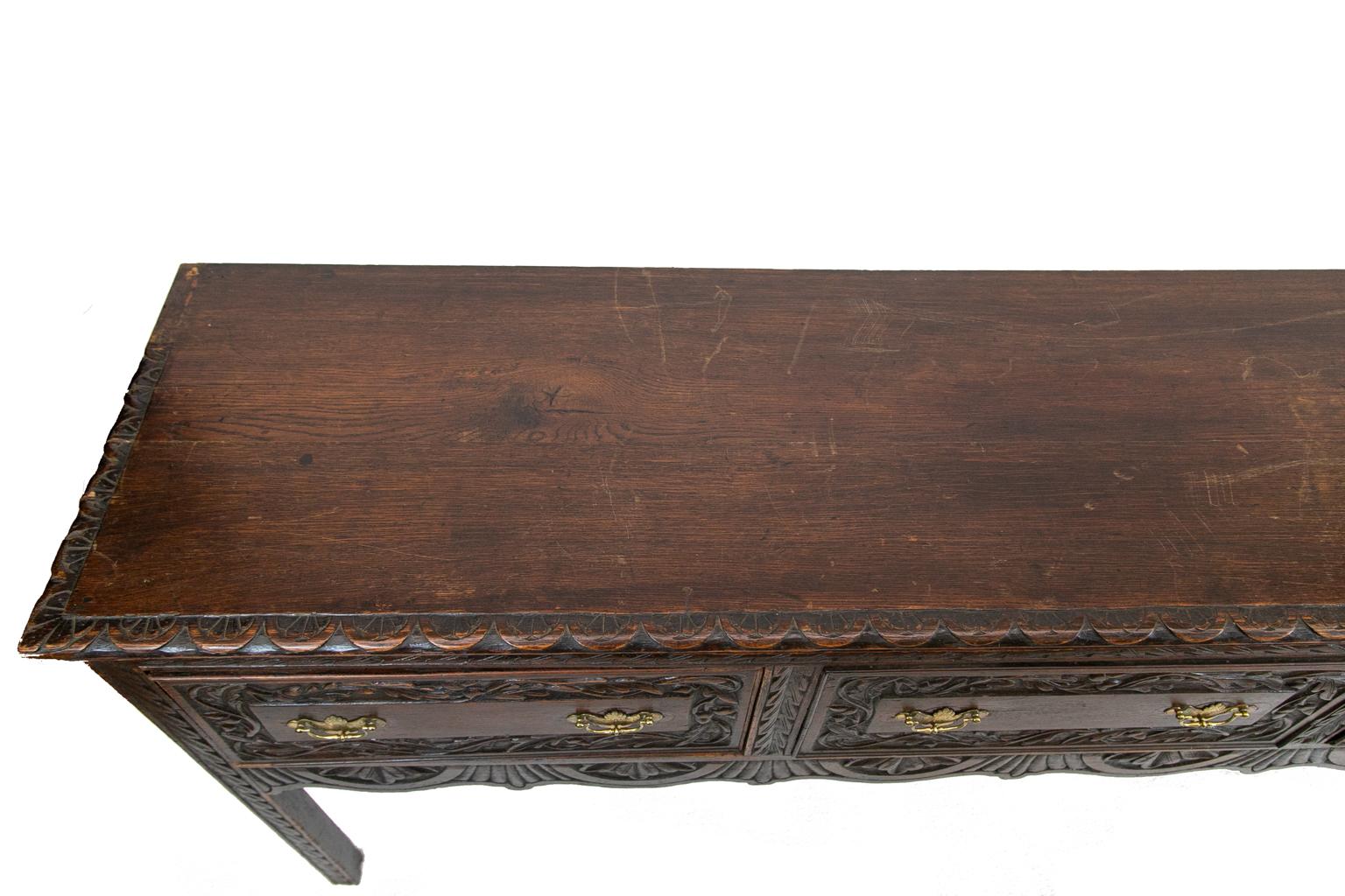 Hand-Carved Carved Oak English Sideboard
