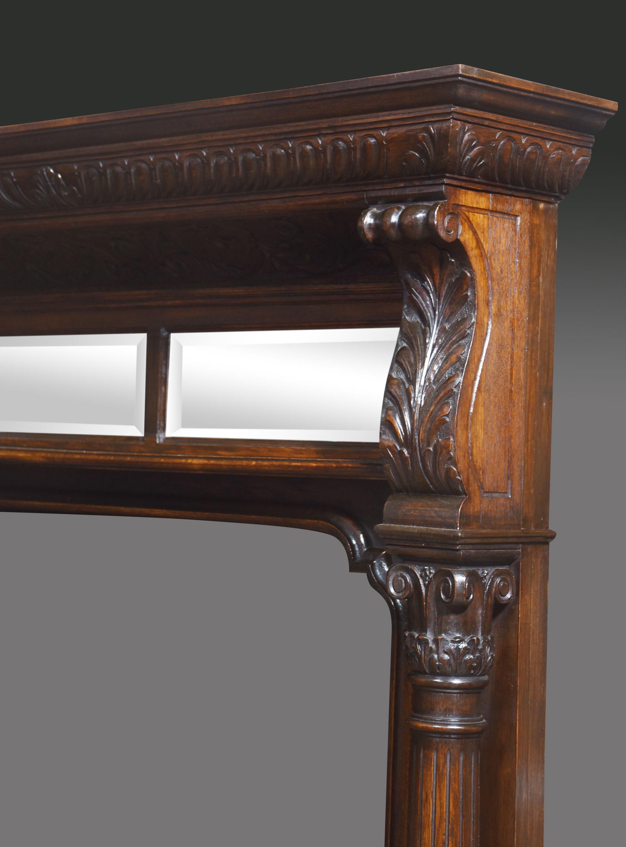 Carved oak fire surround For Sale 2