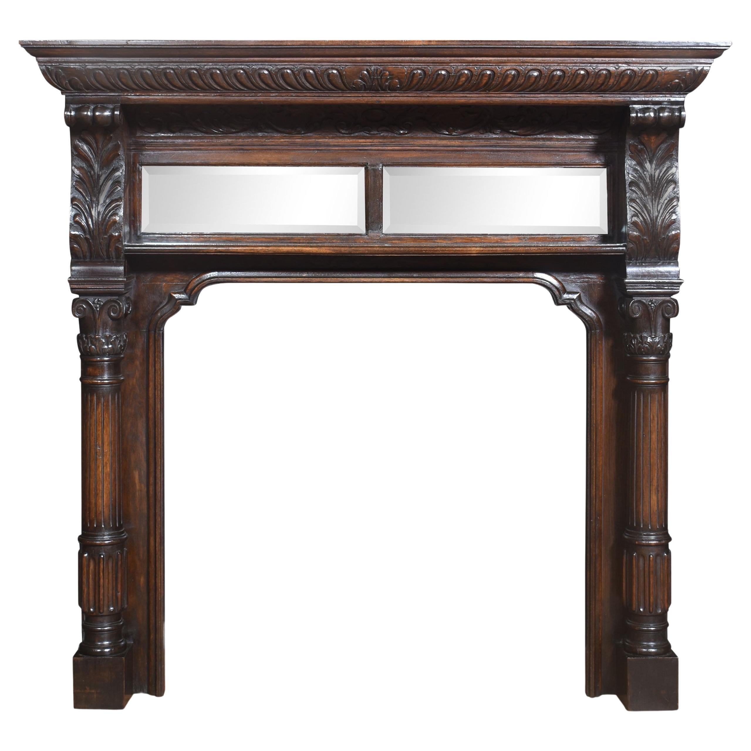 Carved oak fire surround For Sale