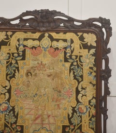 Carved Oak Firescreen with Figural Tapestry Panel