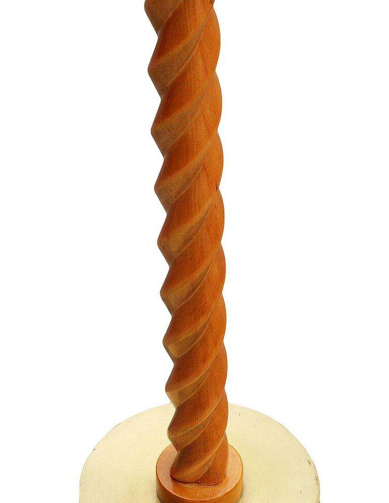 American Carved Oak Floor Sprial Torchiere Floor Lamp Attributed to Russel Wright w Shade For Sale