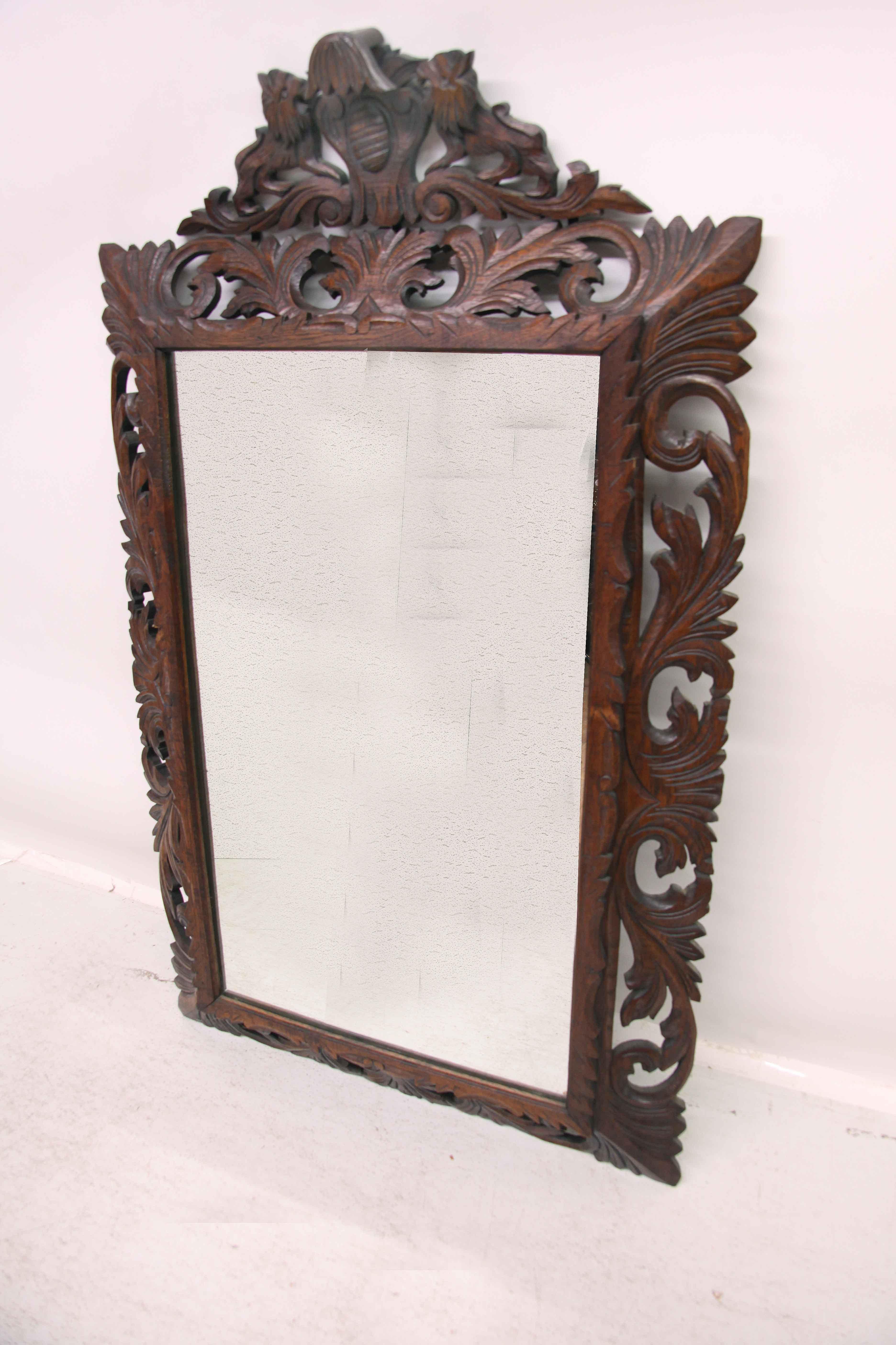 Carved Oak French Mirror For Sale 1