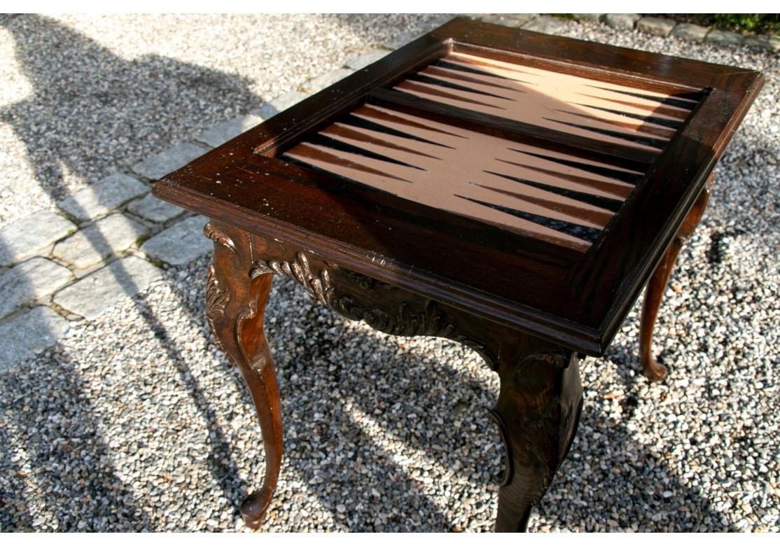 French Provincial Carved Oak French Style Backgammon Table For Sale
