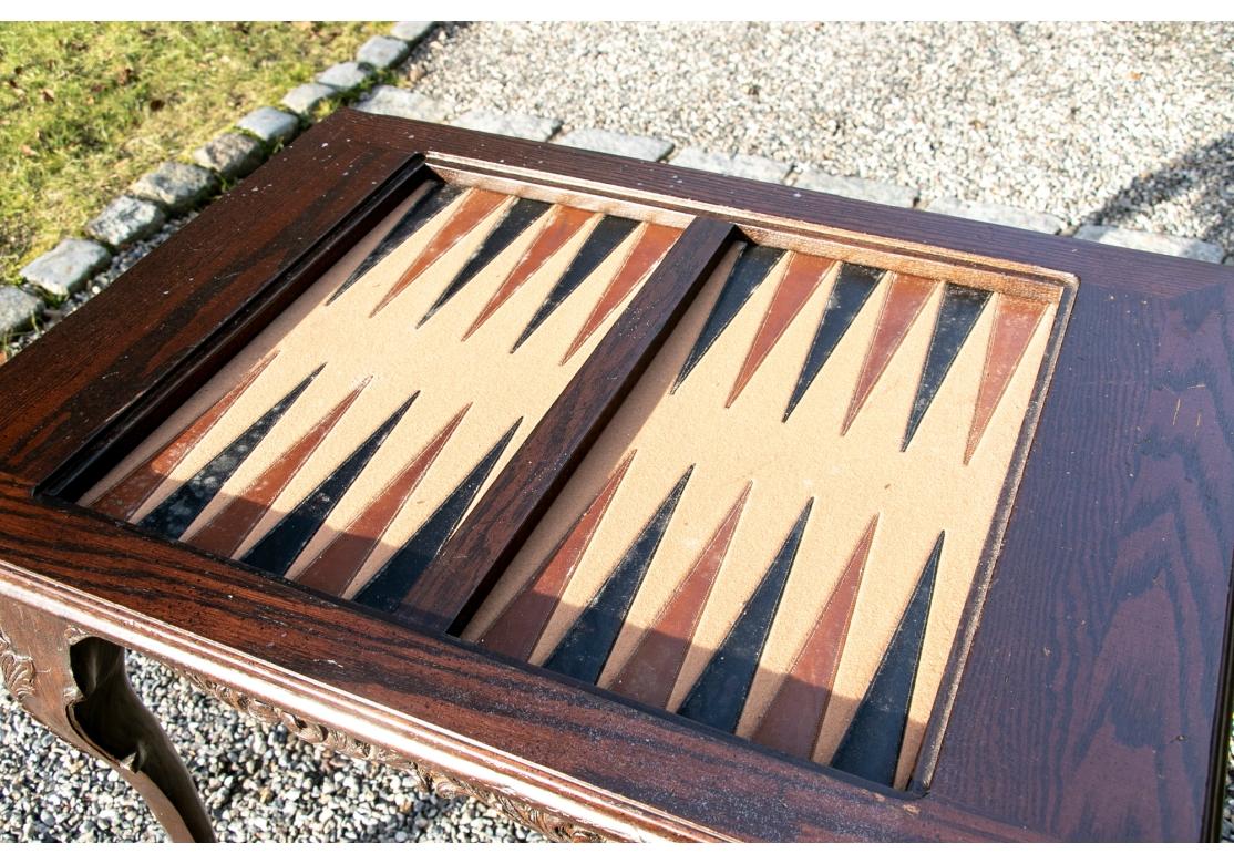 Carved Oak French Style Backgammon Table For Sale 1