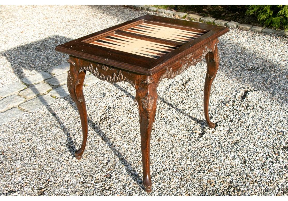 Carved Oak French Style Backgammon Table For Sale 2