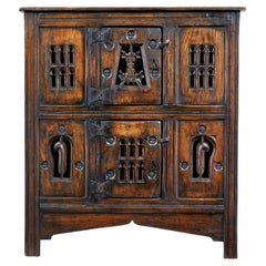Carved oak gothic revival food cupboard