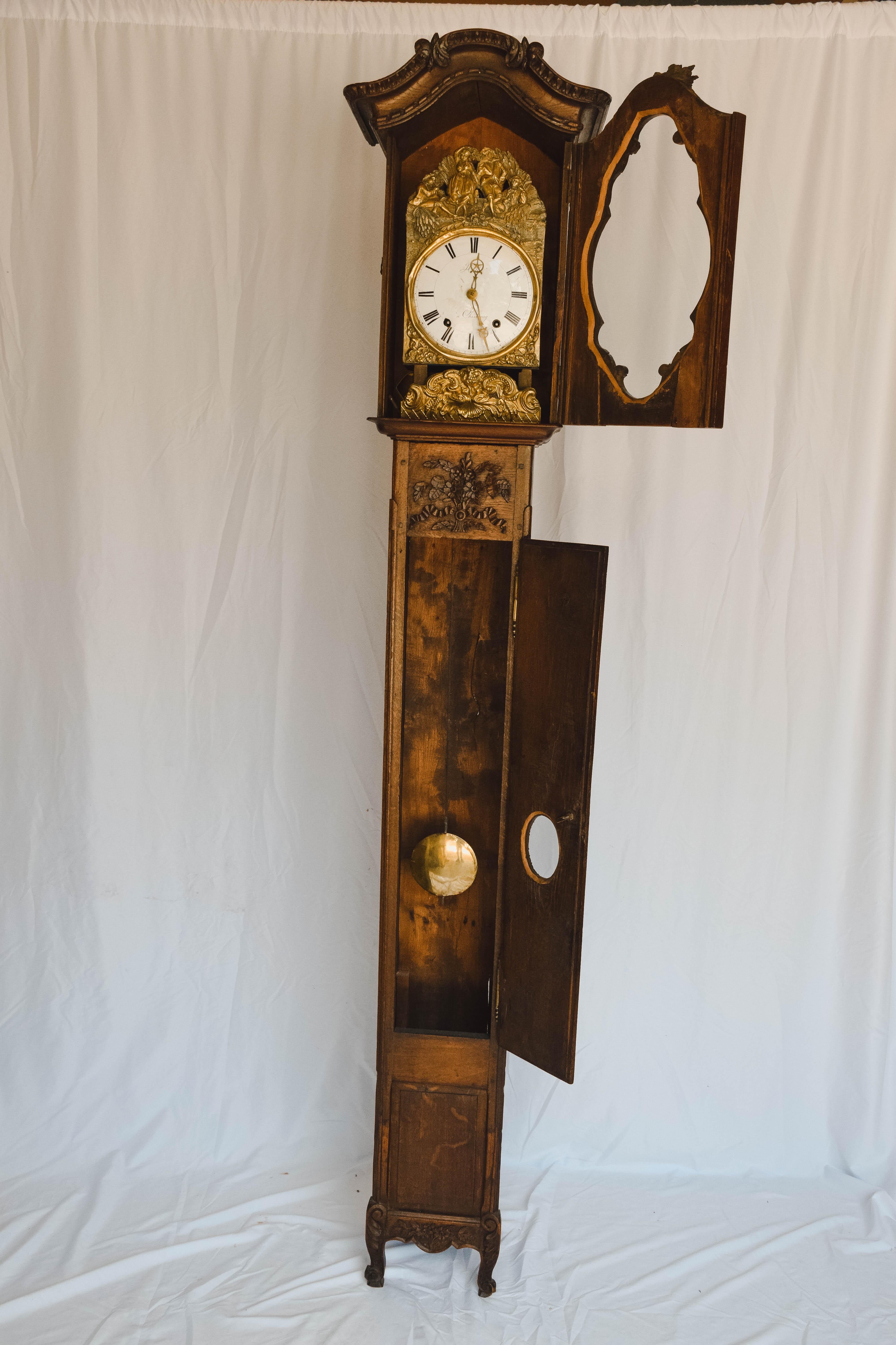 Superb Carved 18th c French Lantern Clock Case with Movement In Good Condition In Houston, TX