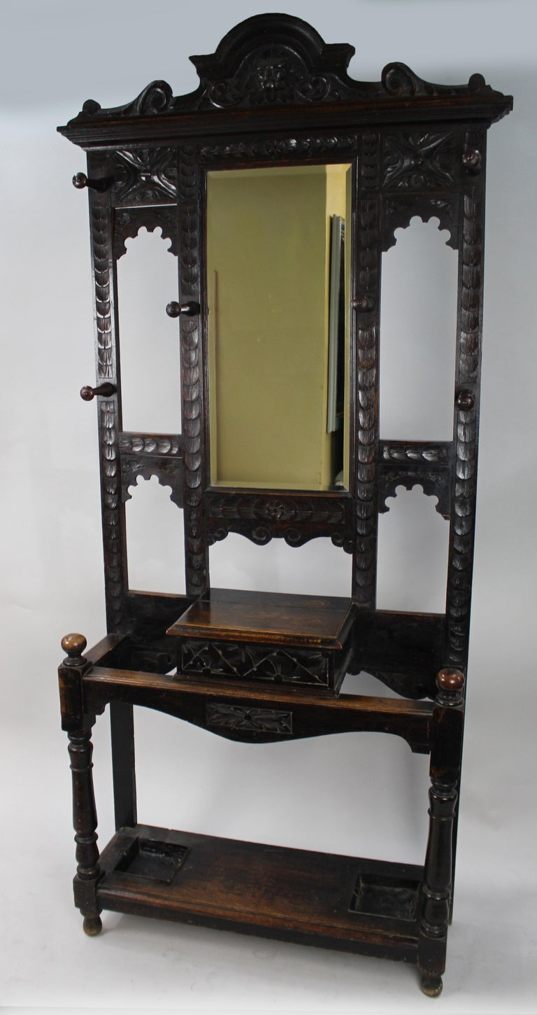 Carved Oak Green Man Victorian Hall Stand For Sale at 1stDibs