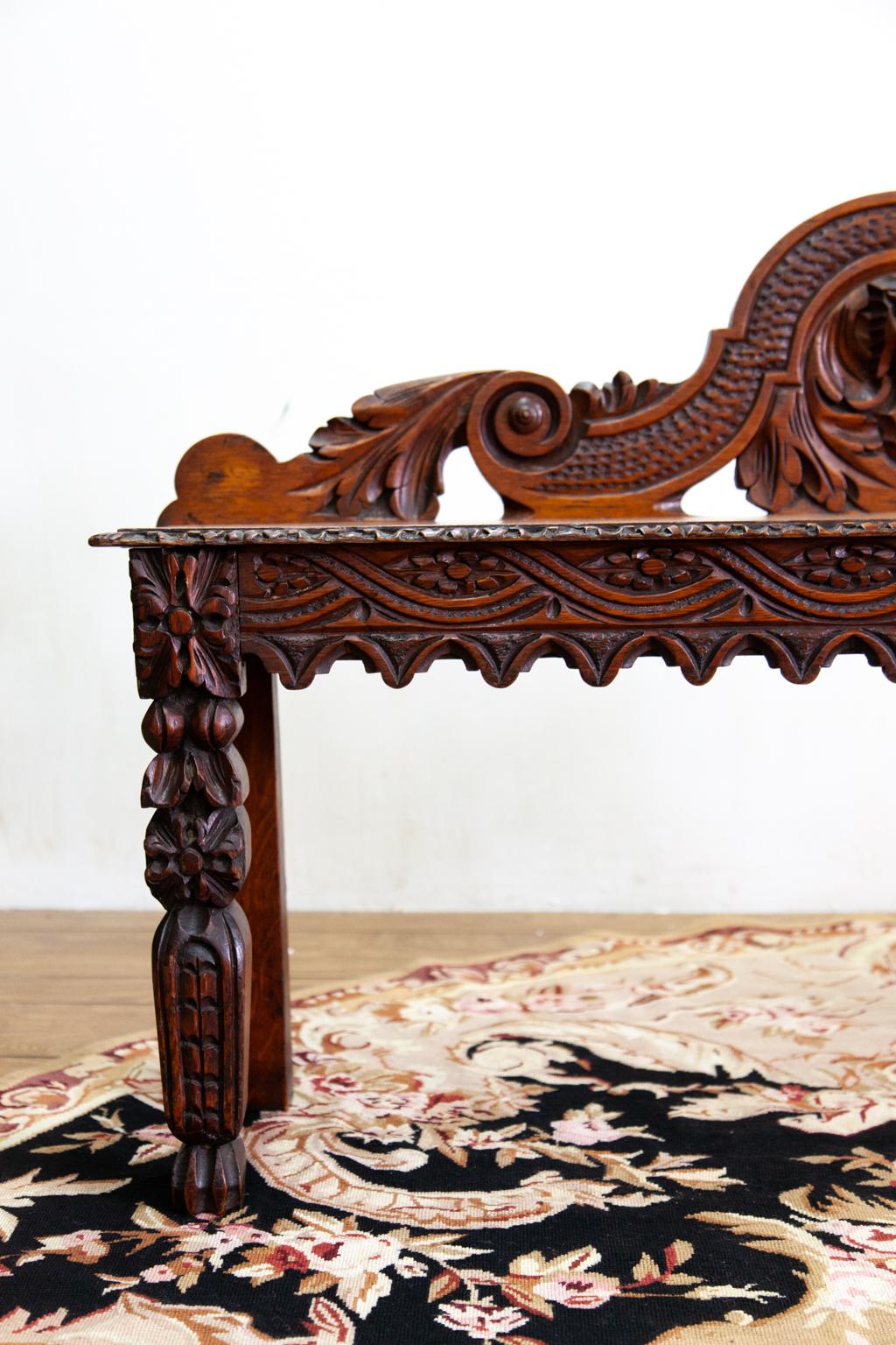 English Carved Oak Hall Bench