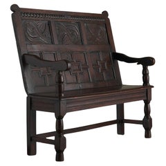 Carved Oak Hall Bench