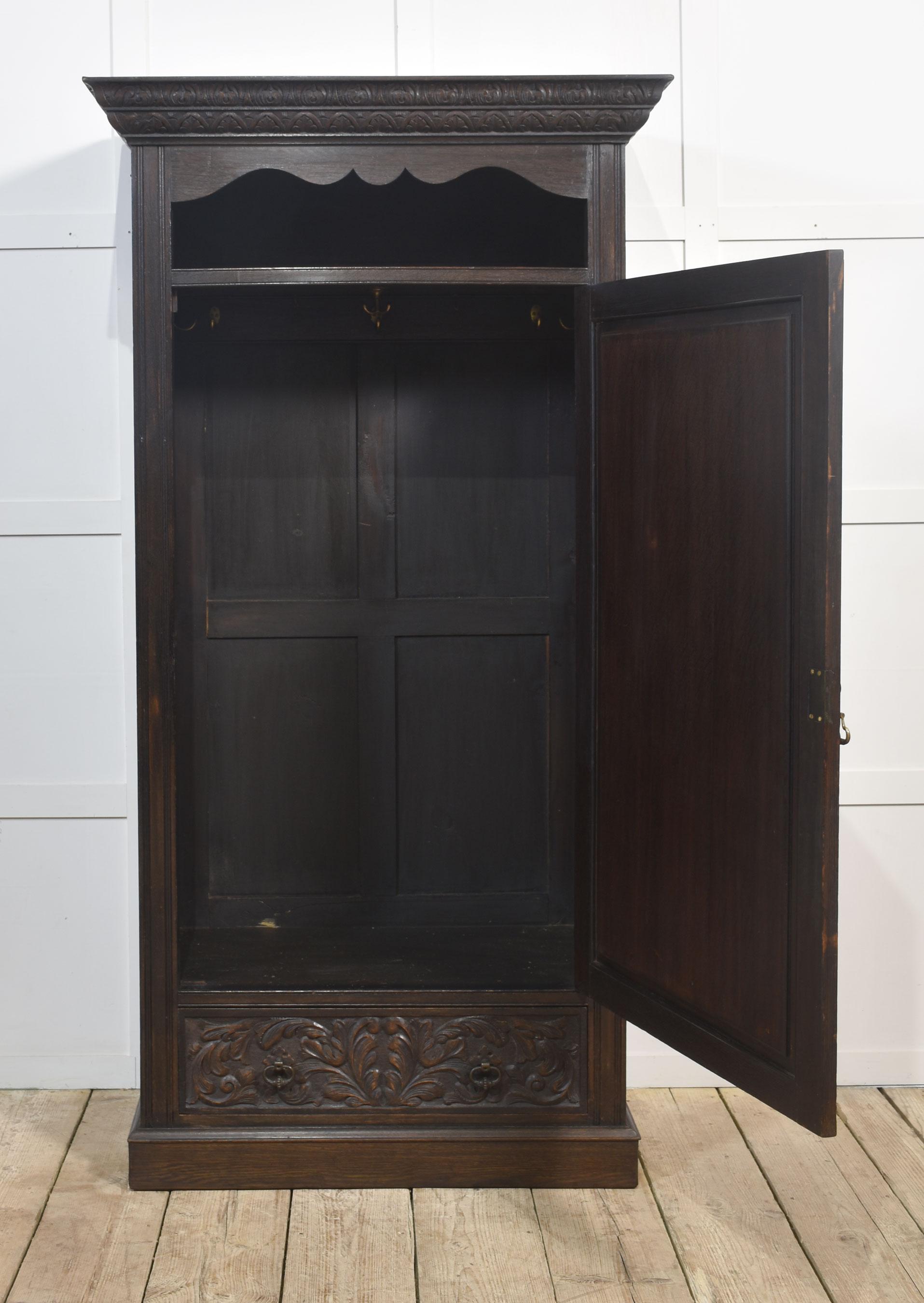 20th Century Carved oak hall robe For Sale