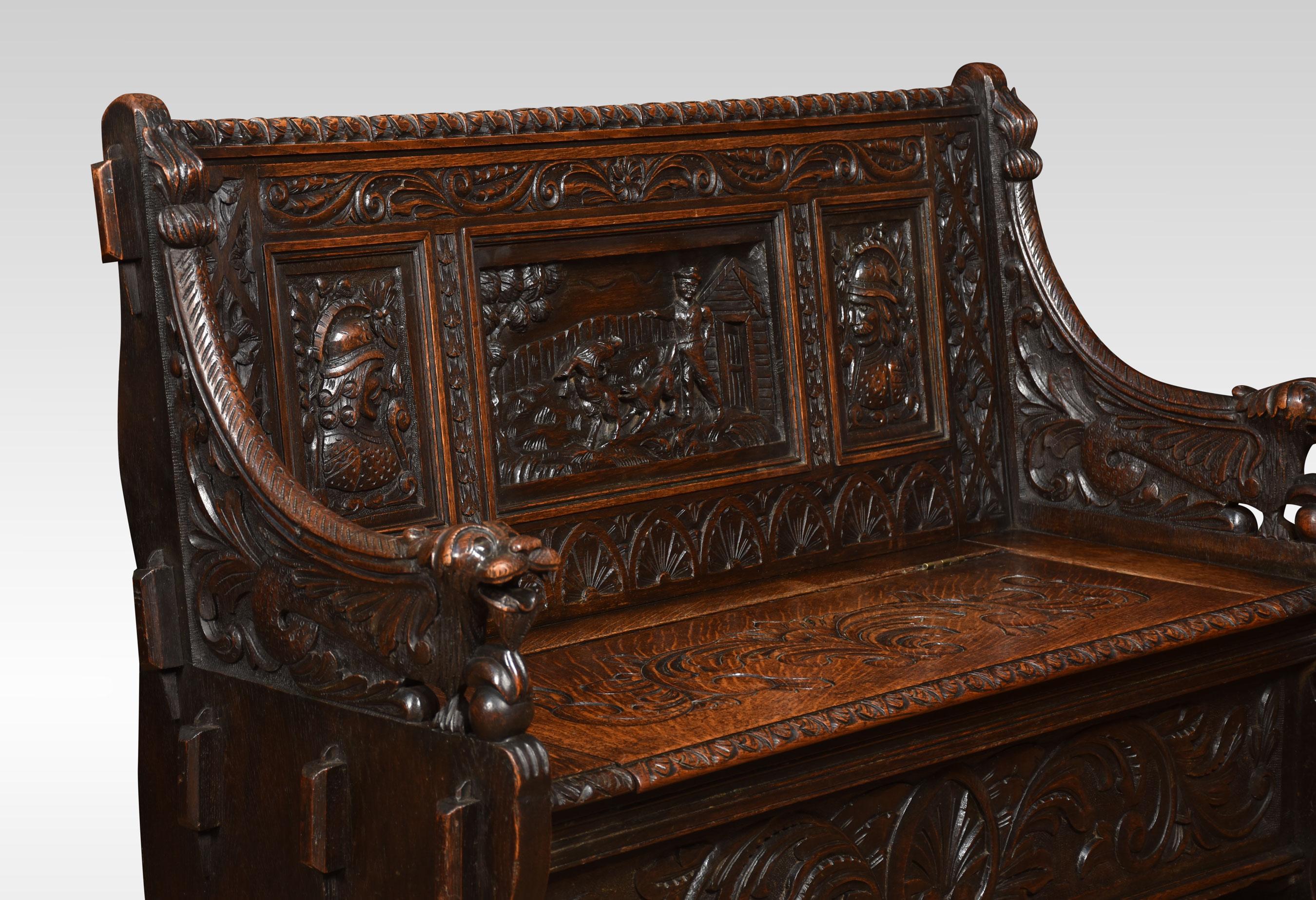Carved Oak Hall Settle In Good Condition For Sale In Cheshire, GB