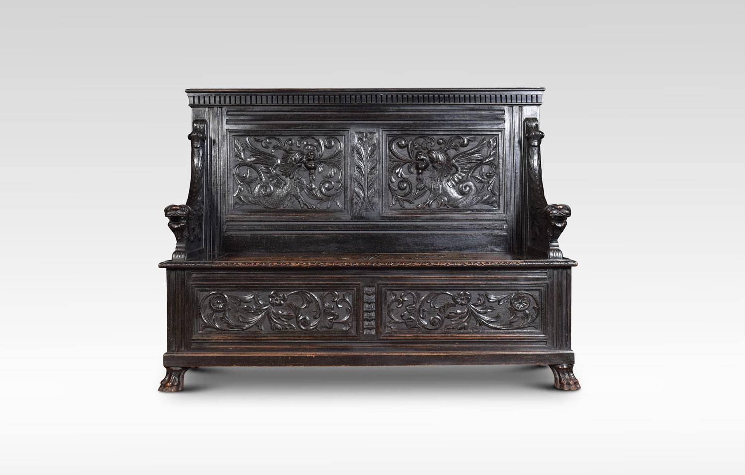 19th Century Carved Oak Hall Settle For Sale