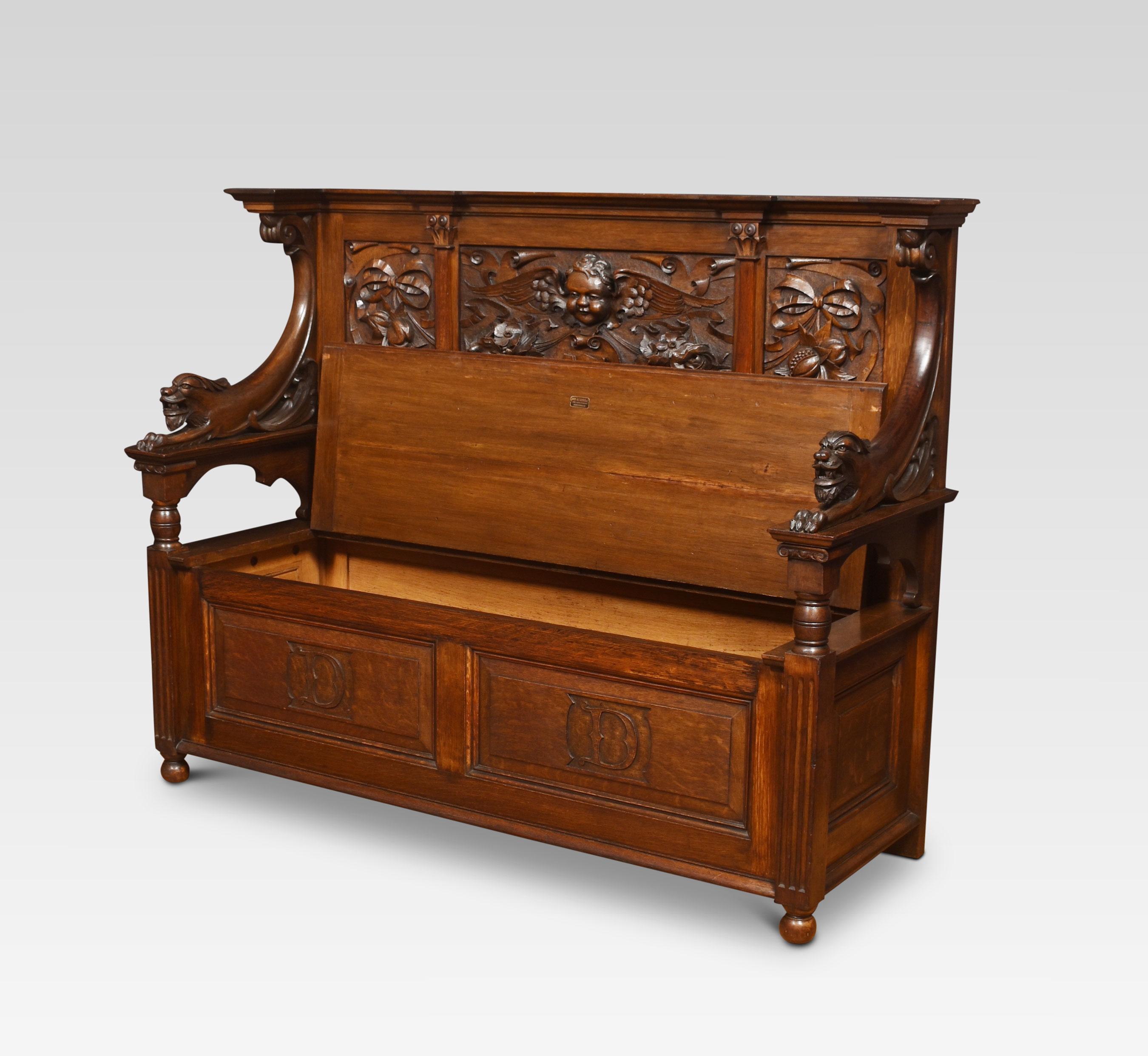 20th Century Carved Oak Hall Settle For Sale