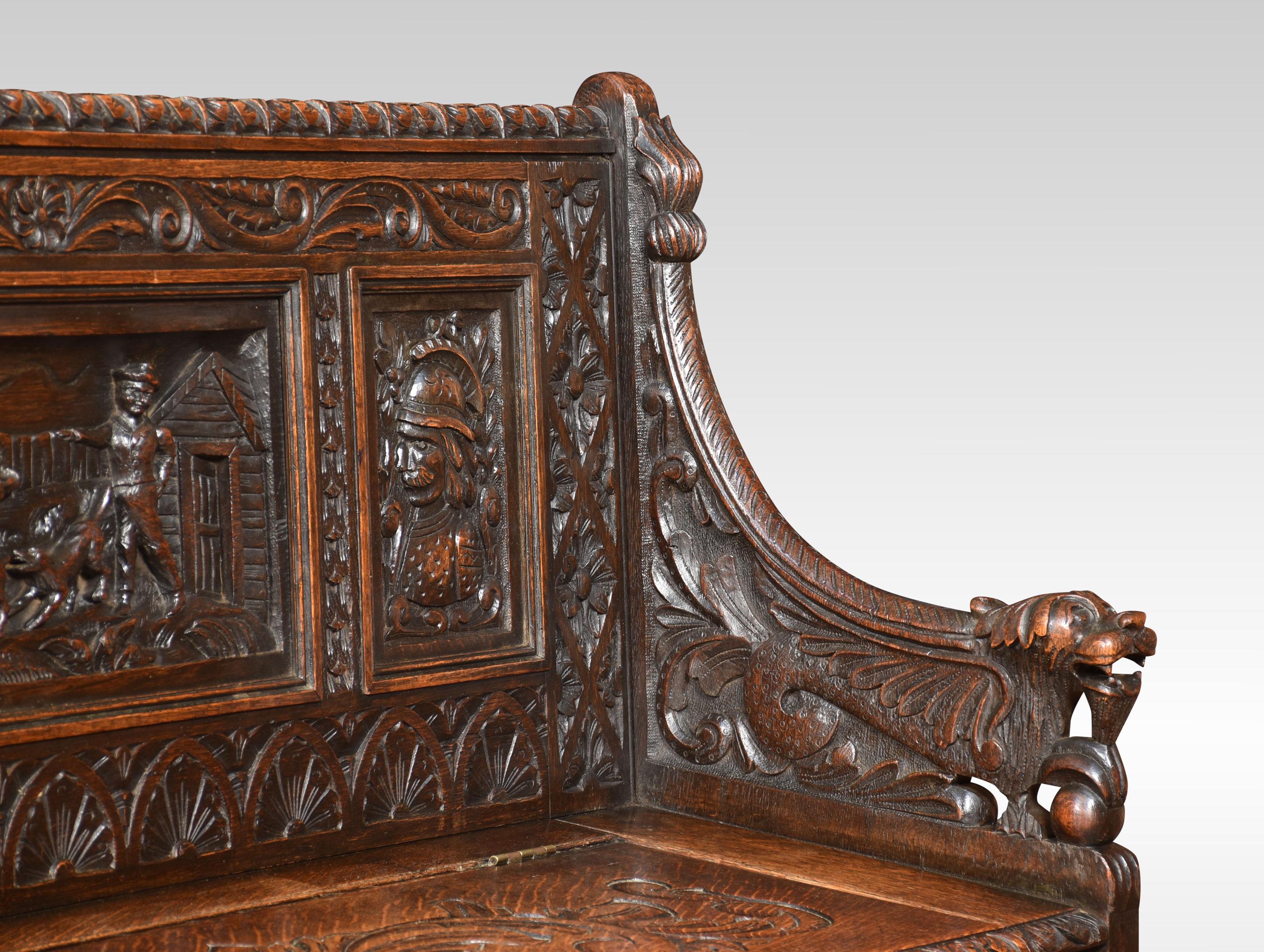 Carved Oak Hall Settle For Sale 1