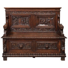 Antique Carved Oak Hall Settle