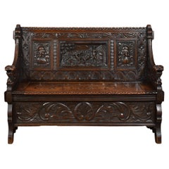 Antique Carved Oak Hall Settle