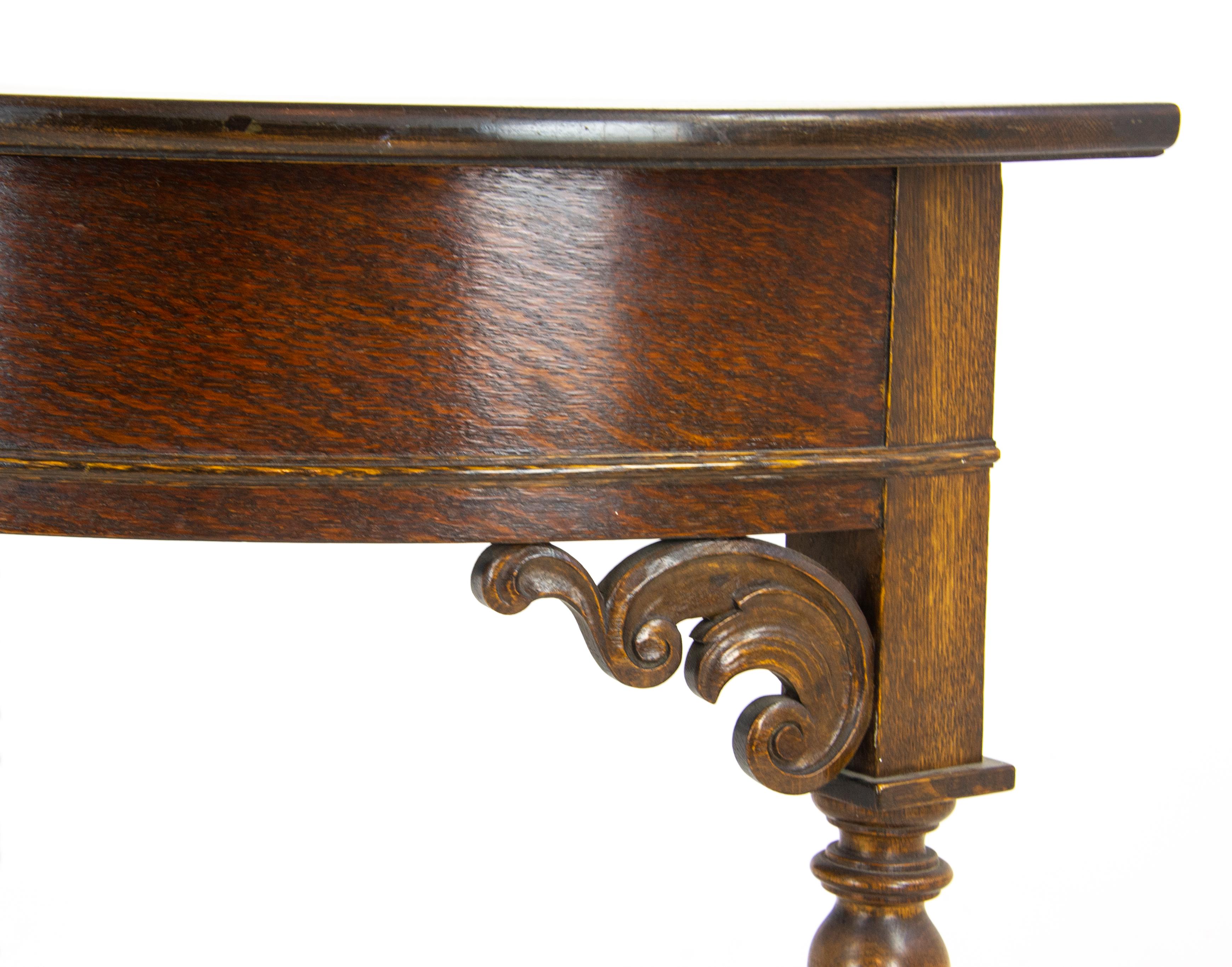 Carved Oak Hall Table, Demi Lune Table, Half Moon Table, Scotland 1920, B1173 5