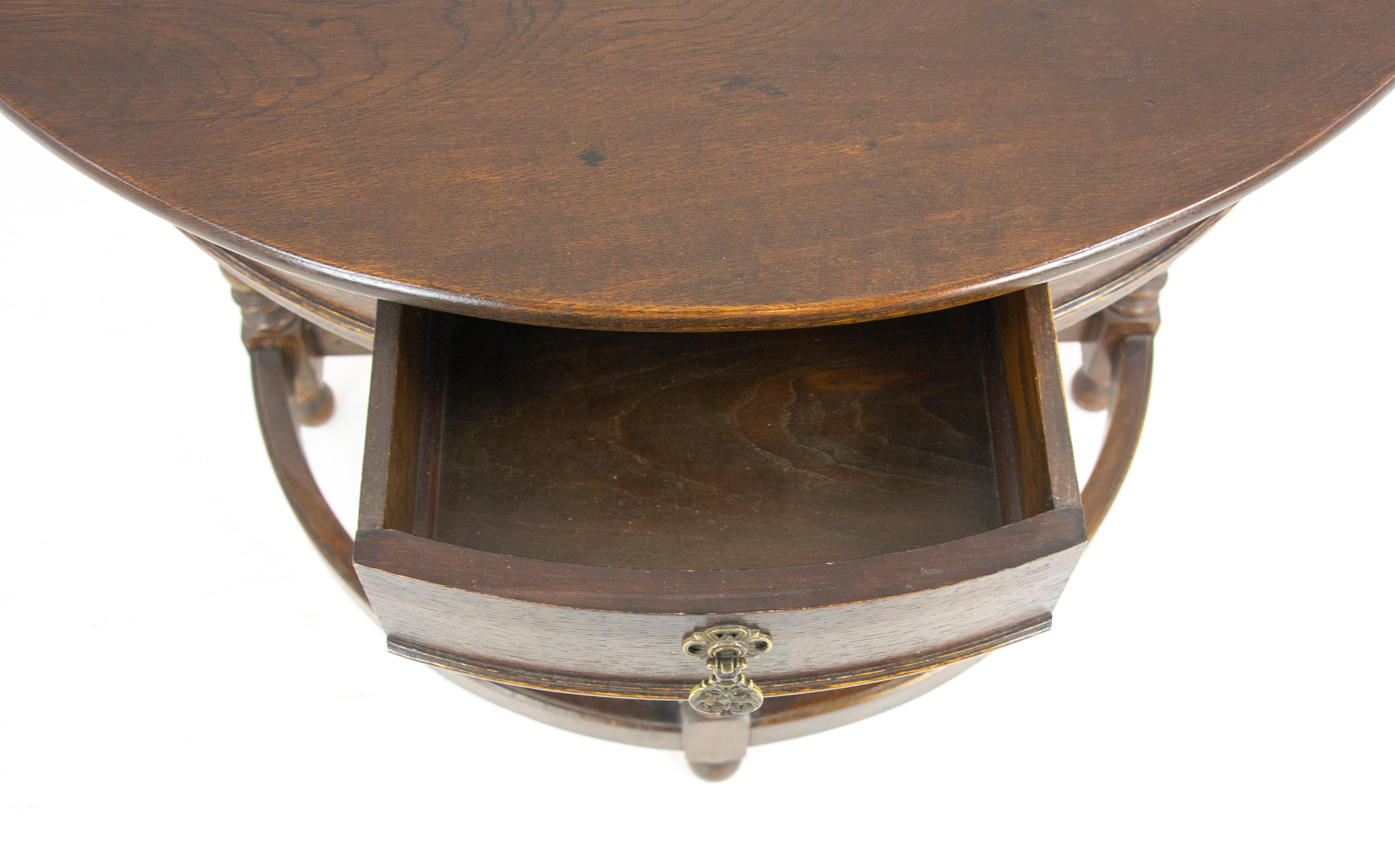 Carved Oak Hall Table, Demi Lune Table, Half Moon Table, Scotland 1920, B1173 6