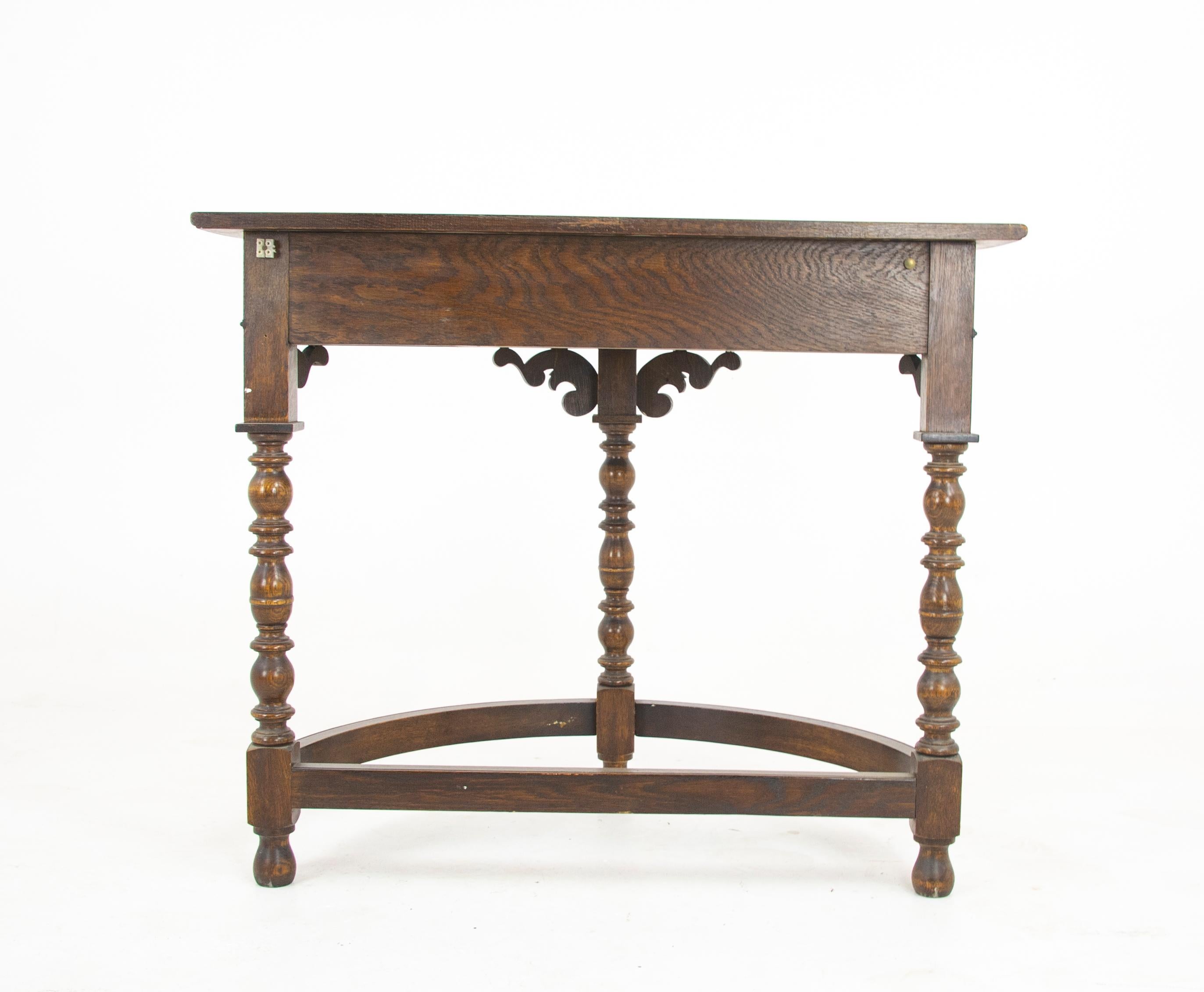 Carved Oak Hall Table, Demi Lune Table, Half Moon Table, Scotland 1920, B1173 8