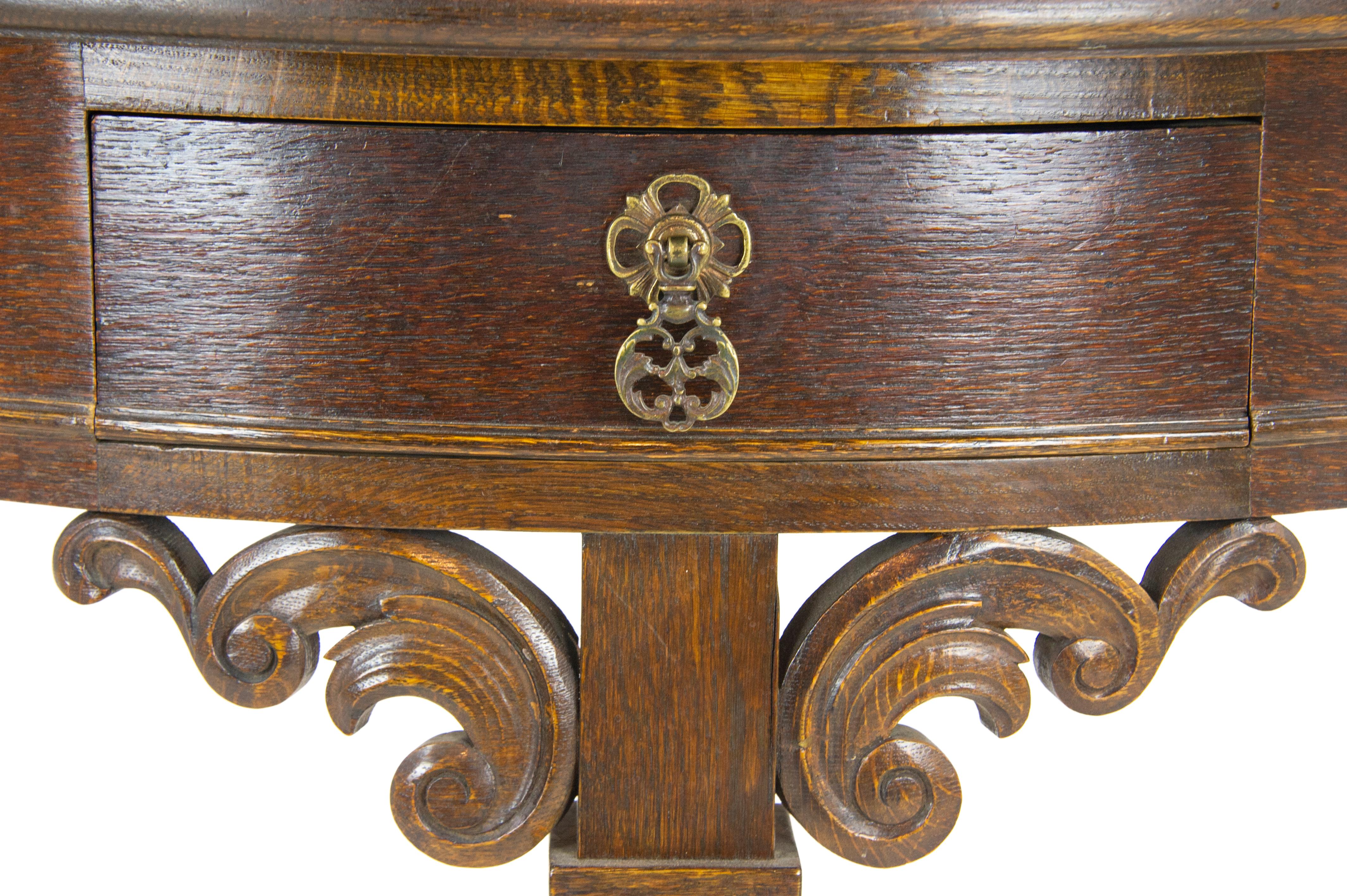 Carved Oak Hall Table, Demi Lune Table, Half Moon Table, Scotland 1920, B1173 In Good Condition In Vancouver, BC