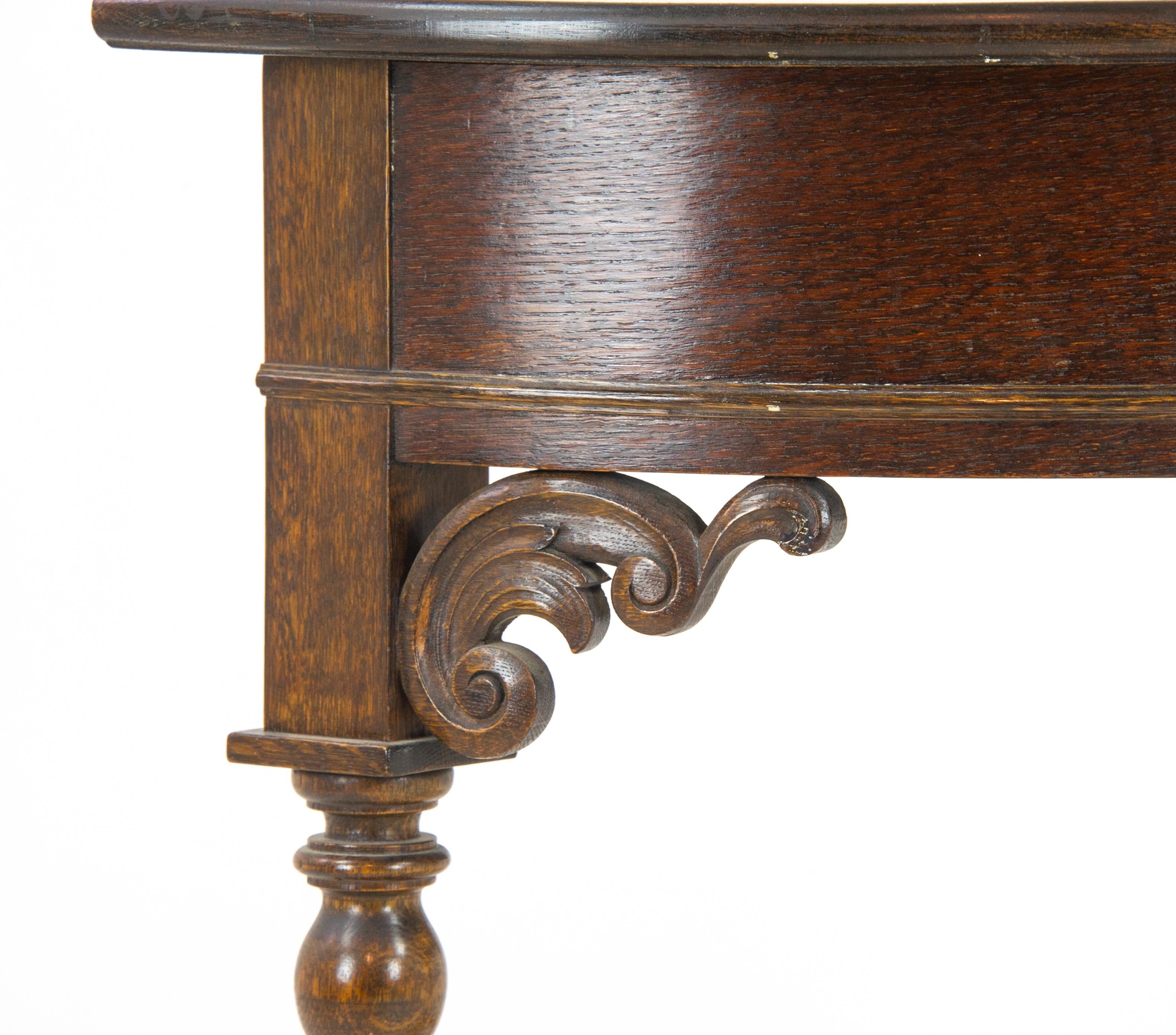 Early 20th Century Carved Oak Hall Table, Demi Lune Table, Half Moon Table, Scotland 1920, B1173
